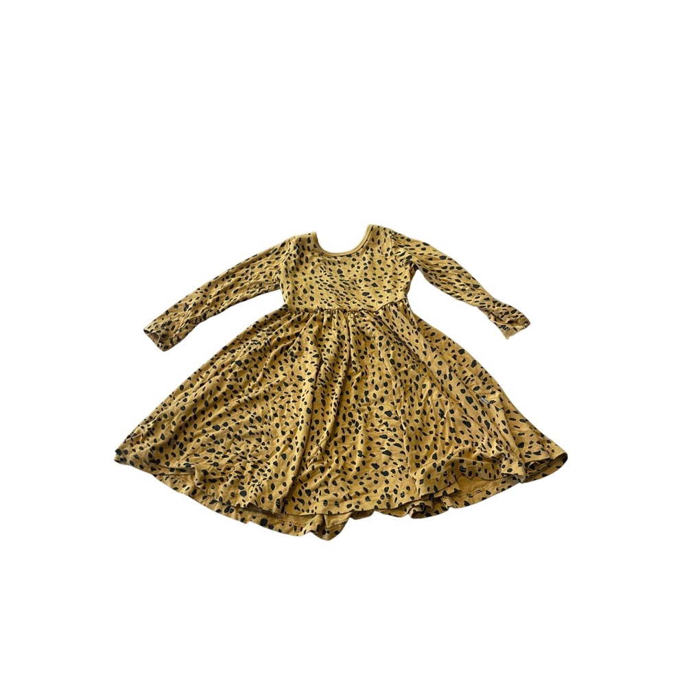 Kyte Baby Leopard Print Long Sleeve Twirl Dress Bamboo Rayon Mustard Yellow I10‎